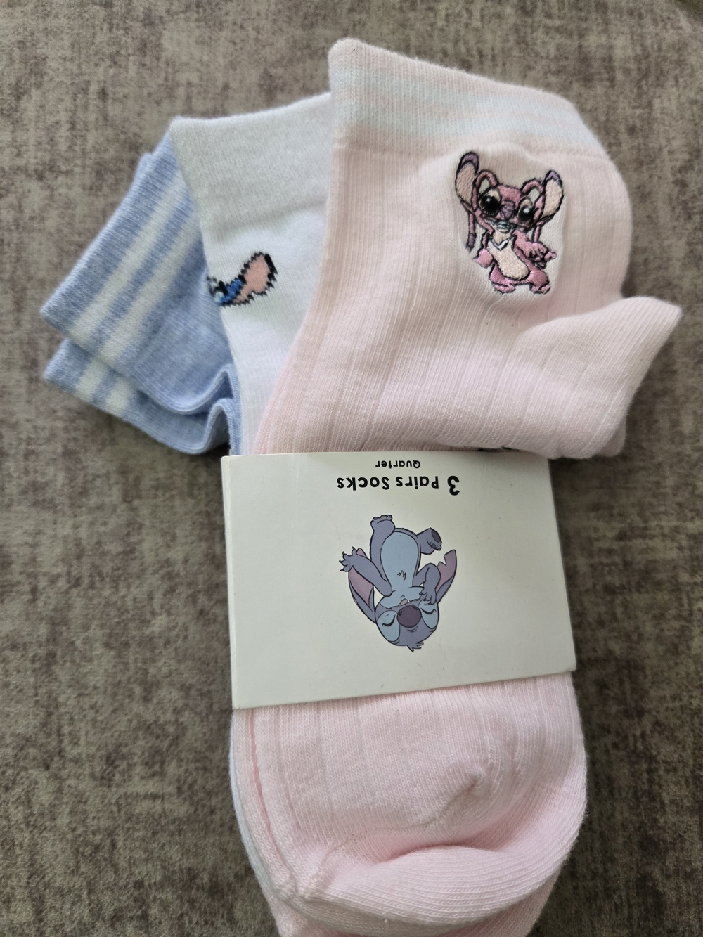 School Stitch Kids Women  Pink and Blue Character Crew Socks - 3 Pack Nwt